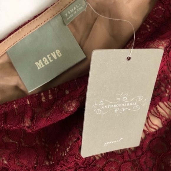 MAEVE Anthropologie Lace Needle Wine Red Peplum Boudreaux V-Neck Top Size XS - Picture 5 of 5